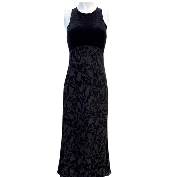 VTG Laundry Shelli Segal Black Velvet Burnout Maxi Dress Vamp Whimsigoth Sz 4P - Picture 2 of 10